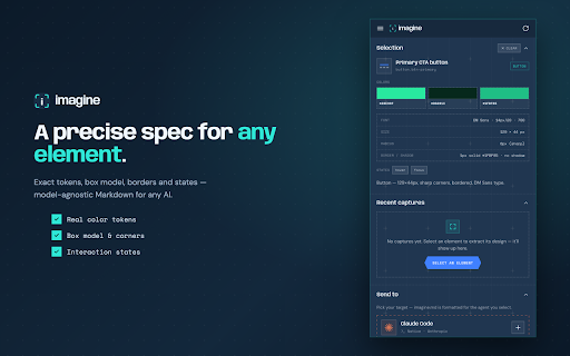 Imagine :: Pick any element on a page and generate a structured imagine.md spec for any AI to rebuild it.