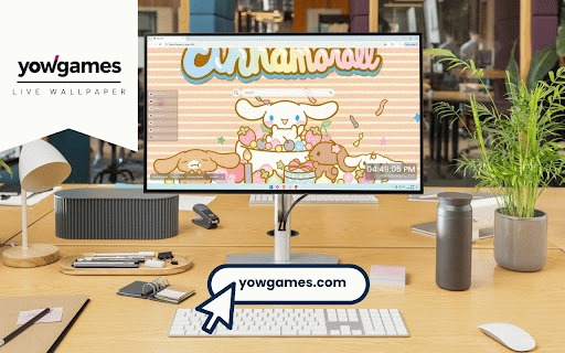 Cinnamoroll Aesthetic Live Wallpaper :: Cinnamoroll and puppy friends surrounded by colorful sweets on pink striped background.