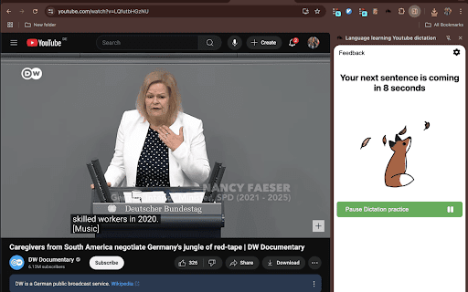Language learning Youtube dictation :: Allows language learners to use Youtube videos to dictate senteces and improve their listening and writing skills.