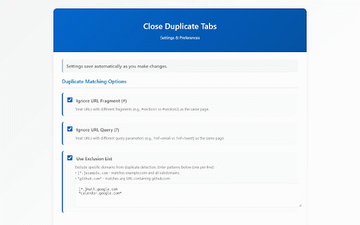 Close Duplicate Tabs :: Close duplicate tabs in one click, review them first, or clean them up automatically.