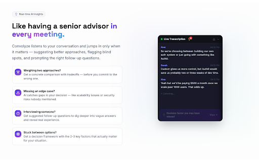 Convolyze - AI Meeting Notes & Fact-Check :: Google Meet AI assistant with real-time transcription, fact-checking, meeting notes, summaries, and action items.