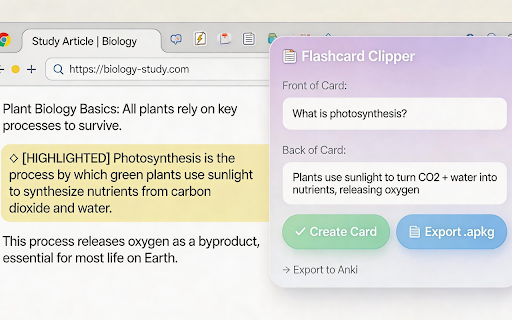 Flashcard Clipper — Free & Simple Anki Card Maker :: Free flashcard maker! Select text, right-click → Create Flashcard. Export .apkg to Anki, manage decks & tags. Simple & fast.