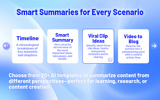 AI Video Transcriber for YouTube with ChatGPT & Gemini :: Save time with instant AI YouTube summaries and transcripts. Download or copy subtitles with timestamps in just one click.