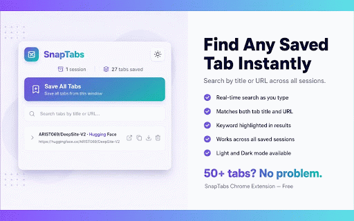 SnapTabs :: Save, search, and manage your browser tabs with a single click. Never lose a tab again.