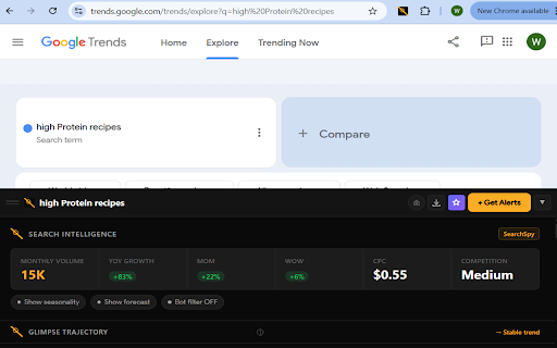 SearchSpy – Supercharged Your Keywords & Goolge Trends Data :: Real search volume, CPC, competition, growth, and 1000+ related keywords shown instantly on every Google search..