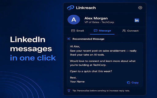 Linkreach :: Generate personalized cold emails, LinkedIn messages and connection notes from any LinkedIn profile in seconds using AI.