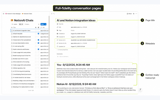 Notion AI to Notion :: Export Notion AI conversations to a Notion database.