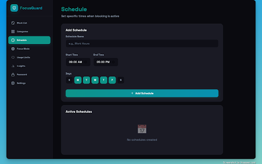 FocusGuard - Site Blocker :: Block distracting websites, boost productivity with schedules, focus mode, usage limits, and insights.