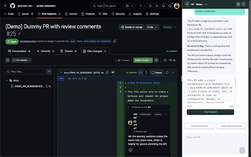PRobe :: AI review companion for GitHub PRs