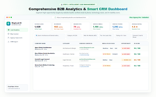 MapLead AI - Business Lead Extractor :: Automated business lead extractor and prospect opportunity scoring for web map listings.