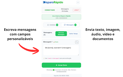 Envio em Massa WhatsApp | Disparo Rápido :: Automatize o envio de mensagens personalizadas via WhatsApp Web.