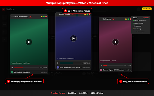 YouTube Popup Player :: Watch YouTube videos in a floating popup player. Block Shorts, filter content, keep recommendations.