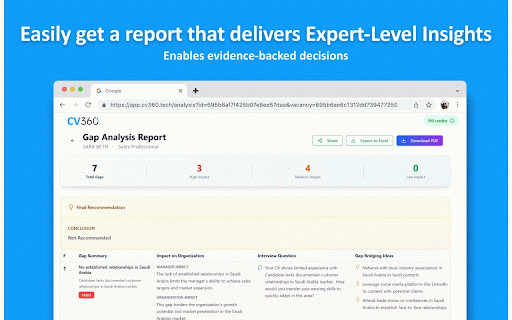 CV360 - LinkedIn CV Analyzer :: Analyze applicant CVs and generate CV quality insights, without leaving LinkedIn. Sign up at CV360.tech