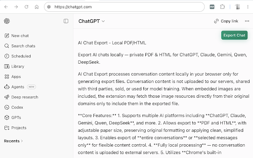AI Chat Export - Local PDF/HTML :: Export AI chats from ChatGPT, Claude, Gemini, Qwen & DeepSeek to PDF/HTML locally. Full or selected messages. No cloud upload.