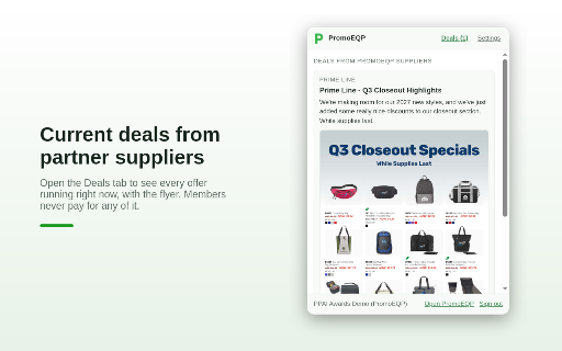 PromoEQP Companion :: This month's EQP discount code, one click to copy, and your PromoEQP benefits for the supplier site you're on.