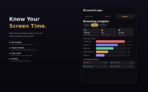 BrowseScope — Tab & History Insights :: View all open tabs, browse history, and get AI-powered insights on your browsing patterns.