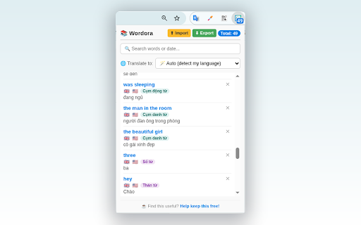 Wordora - Your Personal Vocabulary Space :: Turn every webpage into a vocabulary lesson. Right-click to save, auto-translate, and organize any word instantly.