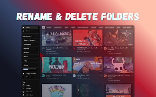 YouTube Subscription Folders :: Organize YouTube sidebar subscriptions into collapsible folders.