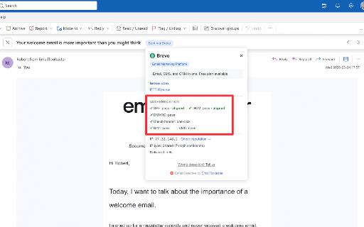 Email Detective for Outlook: Identify ESPs & Check Authentication :: Detects which of 140+ email services (ESPs) sent any email in Outlook web, plus SPF, DKIM and DMARC checks.