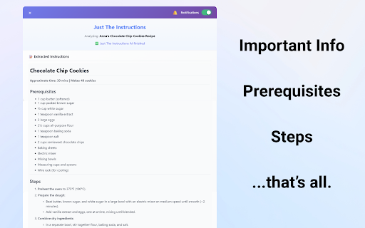 Just The Instructions — Extract Recipes & Tutorials Instantly :: One click to extract clean instructions from any page — no more scrolling through ads or life stories.