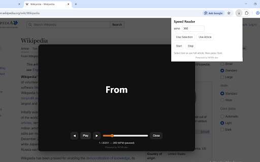 Speed Reader :: User-triggered RSVP speed reader (no ads).