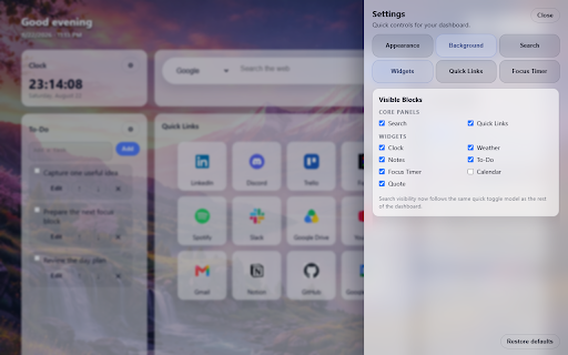 Arax - New Tab Dashboard :: A fast, customizable new tab dashboard with shortcuts, widgets, weather, and beautiful backgrounds.