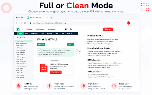 HTML to PDF Converter: Upload & Paste Code :: Upload HTML or paste code to PDF. Convert webpages in Full or Clean mode - local, no watermark. Flip HTML to PDF & webpage saver.