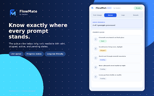 Flow Mate By Saqlain :: Batch-automate image and video prompts in Google Flow and download results.