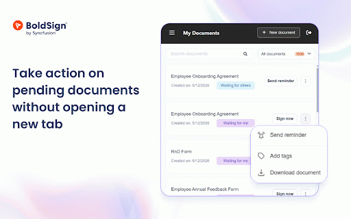 BoldSign: eSignature & Document Signing :: Send, sign, and manage documents. Get instant signing notifications directly from your browser toolbar.