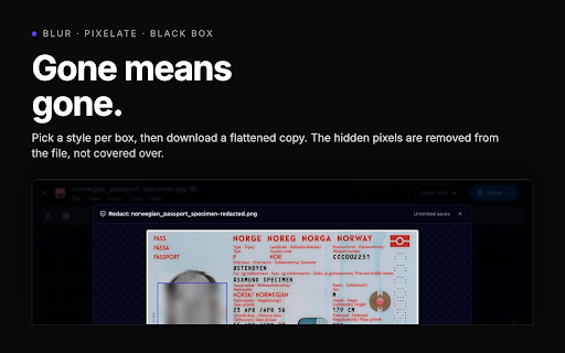 Pronto Mask: Local Redaction :: Visually redact passport photos, ID numbers & sensitive fields in your browser. 100% local. Nothing is ever uploaded.