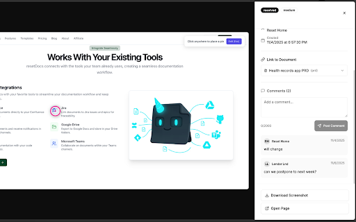 resetWeb - Visual Feedback for resetDocs :: Add comments and create tasks directly on any live website. Integrated with resetDocs for seamless team collaboration.