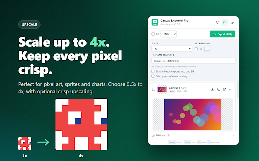 Canvas Exporter Pro :: Export any canvas on any page as PNG, JPEG, WebP, SVG or true BMP. Scale up, batch to ZIP, copy to clipboard.