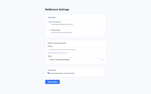 NoMoreLie :: AI-powered fact-checker. Select text on any page to verify claims instantly.