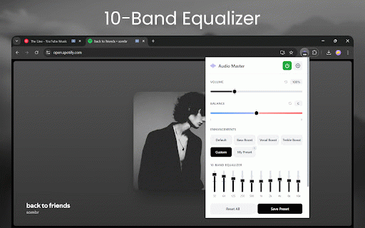 Audio Master :: Take full control of your browser tab's audio with a volume booster, equalizer, and more.