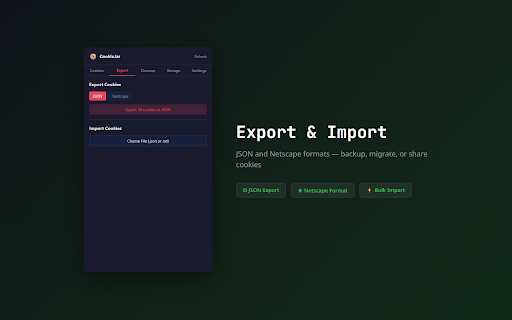 Cookie Manager & Editor - CookieJar :: EditThisCookie alternative for MV3. Edit, export & import cookies. Privacy score, auto-cleanup & smart categorization. 100% free.