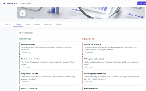 ReviewLenz — Trustpilot Review Intelligence :: Scan any Trustpilot page and get AI-powered review analysis, history, themes, action plans, and competitor insights.