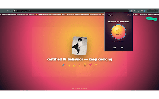 Clap Me — Celebrate Every Task with Confetti, Cats & Applause 👏 :: One-click celebration with real applause, confetti, dancing cats & hype captions. Daily streak + lifetime counter included.