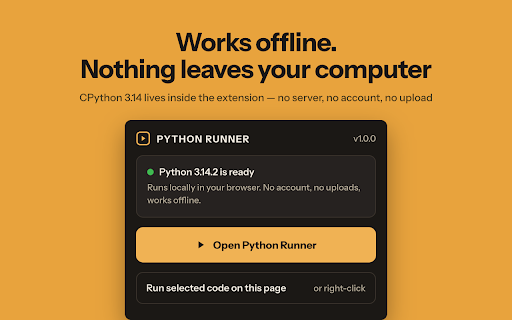Python Runner :: Use Python Runner to run code in your browser — an online python code runner that works offline, no server, no account, no setup.