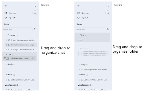 Gemini Chat Organizer :: Organize Gemini chats into folders with drag-and-drop. Assign folders and chat with AI using your own Gemini API key.
