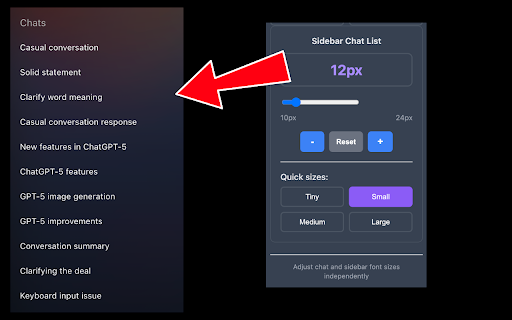 FontGPT - Text Size & Font Size Adjuster for ChatGPT :: Adjust, increase, and control text size & font size in ChatGPT. Independent font controls for chat and sidebar with smart scaling.