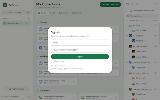 VC Tabs — Tab Manager :: Save, organize, and restore your open tabs into Spaces and Collections — clear the clutter, with optional cross-device sync.