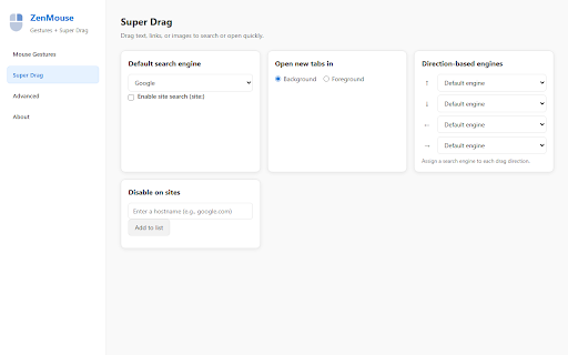 ZenMouse | Gestures & Super Drag :: Boost browsing with customizable Mouse Gestures & Super Drag. Simple, private, and efficient navigation.