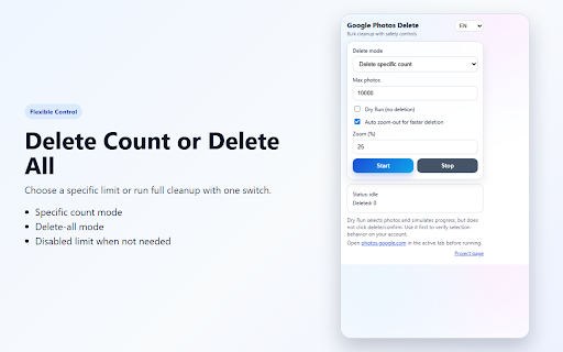 Delete All Google Photos - Bulk Tool :: Delete all Google Photos in bulk with safe dry run, stop control, and auto zoom-out.