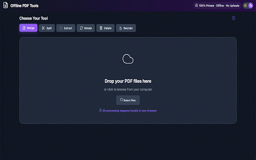 Offline PDF Tools :: 100% offline PDF modification tools - merge, split, extract, rotate, delete pages. No uploads, complete privacy.