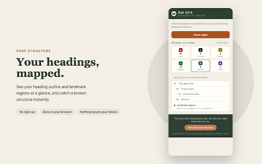 Squarespace Accessibility Checker: WCAG & ADA by Kat ADA :: Free accessibility checker for Squarespace and any web page. Find WCAG and ADA issues: alt text, color contrast, form labels.