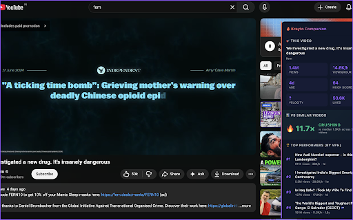 Krayto — YouTube Intelligence :: Real-time VPH, outlier detection, and AI script generation — inline on every YouTube video.