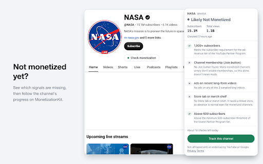 Monetization Checker for YouTube :: Check if a YouTube channel is monetized. One click on a channel or video, with the signals behind the verdict.