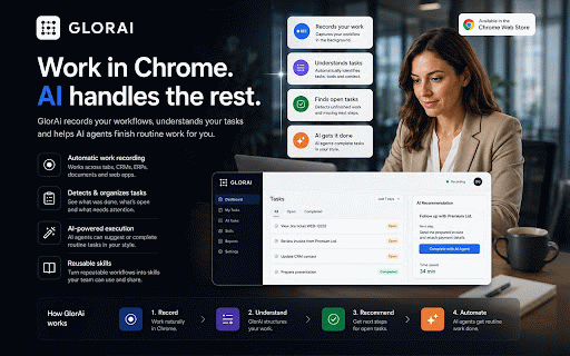 GLORAI :: Records browser sessions and syncs activity to your GlorAI account when recording is on. Sign-in required.