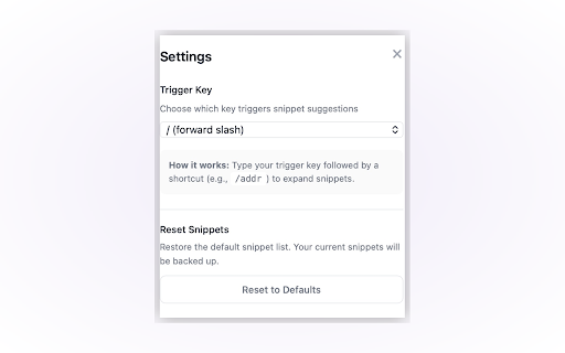 SnippetLite :: A minimal typing shortcut tool - create custom shortcuts that instantly expand into full text