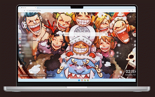 One Piece Christmas Live Wallpaper :: One Piece characters celebrate Christmas with joyful expressions and festive decorations amid falling snow.